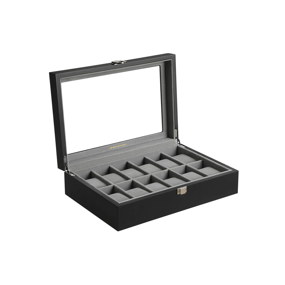 Ohuhu Horlogebox met 12 vakken, horlogekast met glazen deksel, horlogehouder met afneembare fluwelen kussens, PU-leer, metalen sluiting, cadeau-idee voor verjaardag Kerstmis Ohuhu Horlogebox met 12 vakken, horlogekast met glazen deksel, horlogehouder met afneembare fluwelen kussens, PU-leer, metalen sluiting, cadeau-idee voor verjaardag Kerstmis