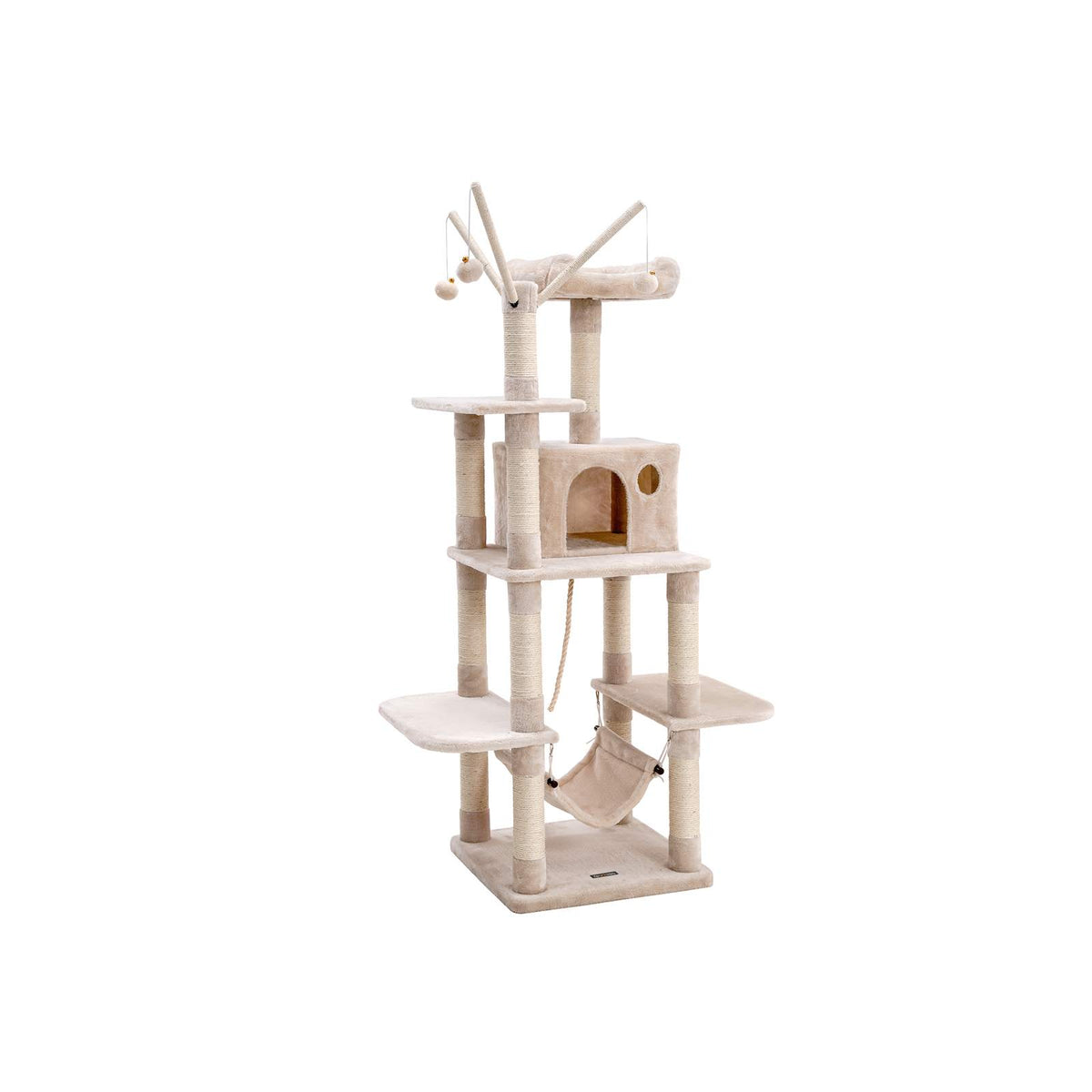 FEANDREA PCT86W XXL Klimboom, Stabiele Kraal Met Hangmat, Hol, Speelsisal, 154 cm, Lichtgrijs