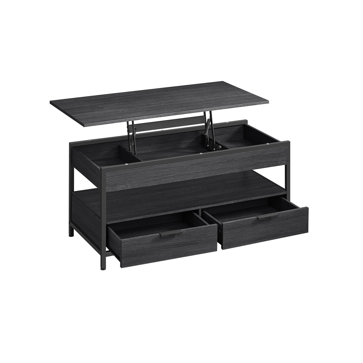 VASAGLE Table Basse, Table de Salon Relevable, Vérin à Gaz, 2 Tiroirs et 3 Compartiments sous Le Plateau, 1 Compartiment Ouvert, pour Salon, Bureau, Marron Camel LCT254L01