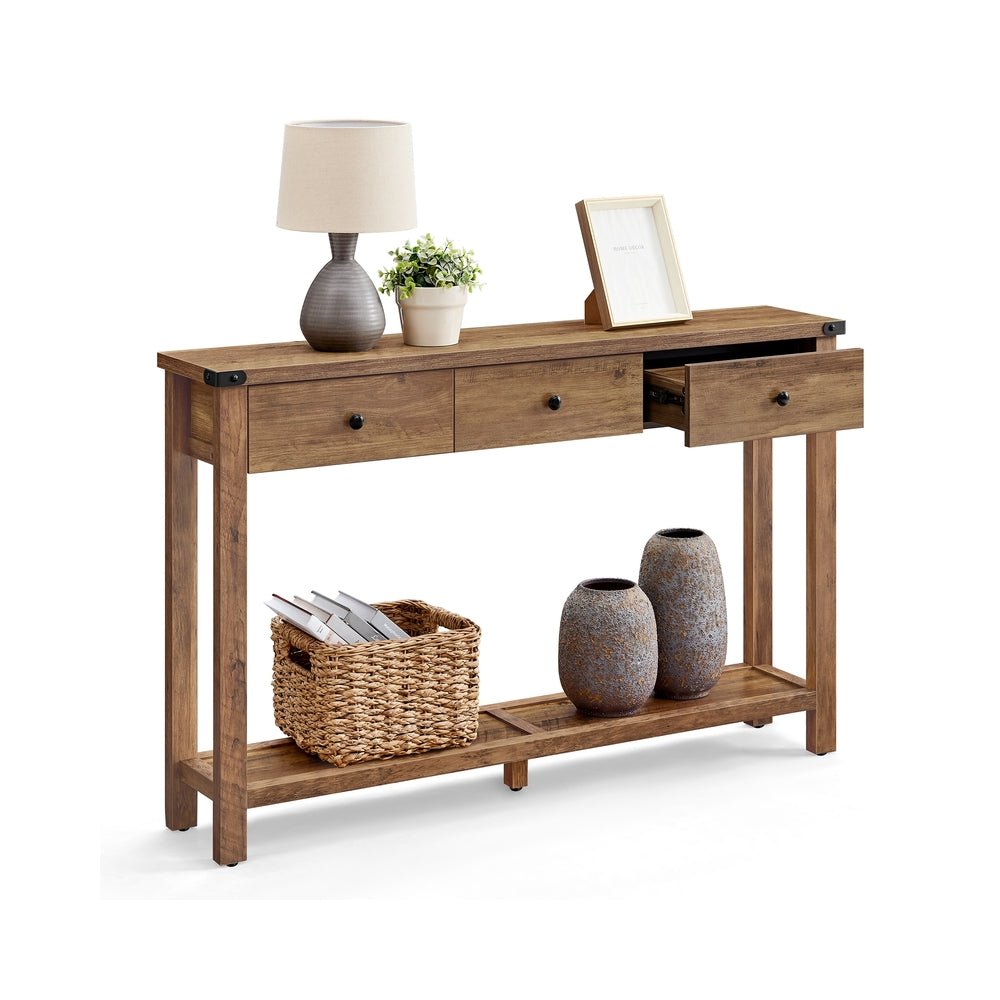 Consoletafel van 160 cm lang, rustieke houten haltafel met 6 opbergvakken