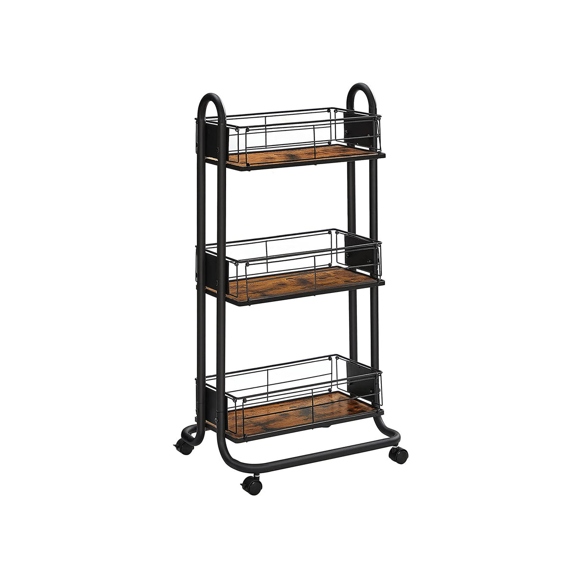 VASAGLE Rollwagen 4 Ebenen, Küchenwagen schmal, Nischenregal auf Rollen, Stahl, Griff, für kleine Räume, 13 x 45,4 x 77 cm, Küche, Bad, Wohnzimmer, Arbeitszimmer, vintagebraun-schwarz LRC032B01V1