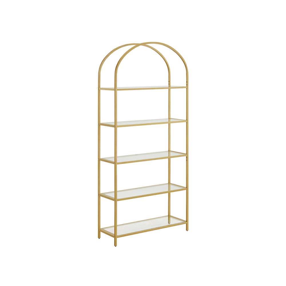 VASAGLE Verticale Boekenkast – 6 Niveaus Met Deur, 24x60x159,5 Cm, Verstelbare Planken, Goud Eiken En Wit, Voor Woonkamer Of Slaapkamer