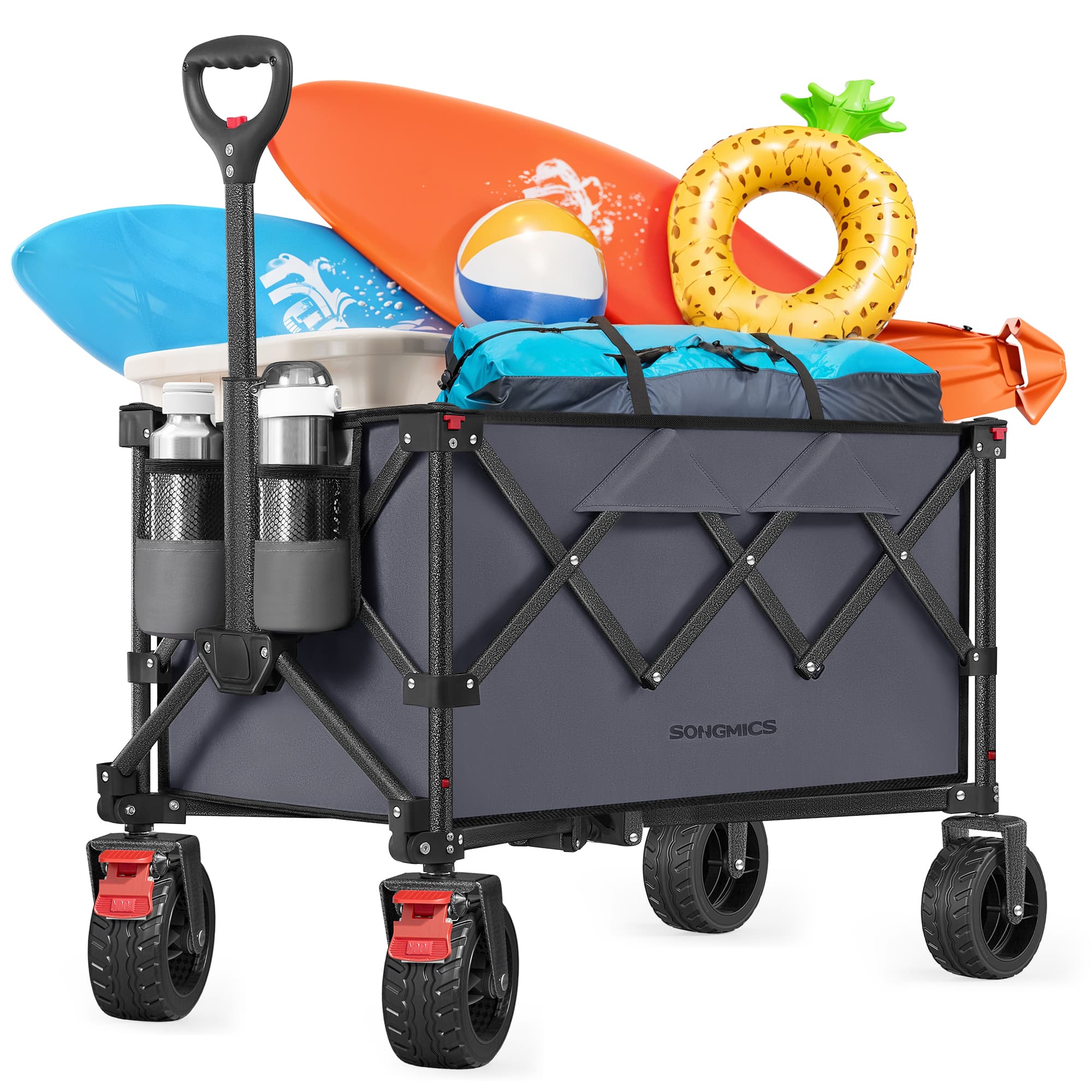 SONGMICS opvouwbare handkar, handkar, tuinkar, compact, met handvat, met 4 versterkte wielen, waarvan 2 universele wielen, draagvermogen tot 150 kg, buiten, tuin, inktzwart GFW909B01