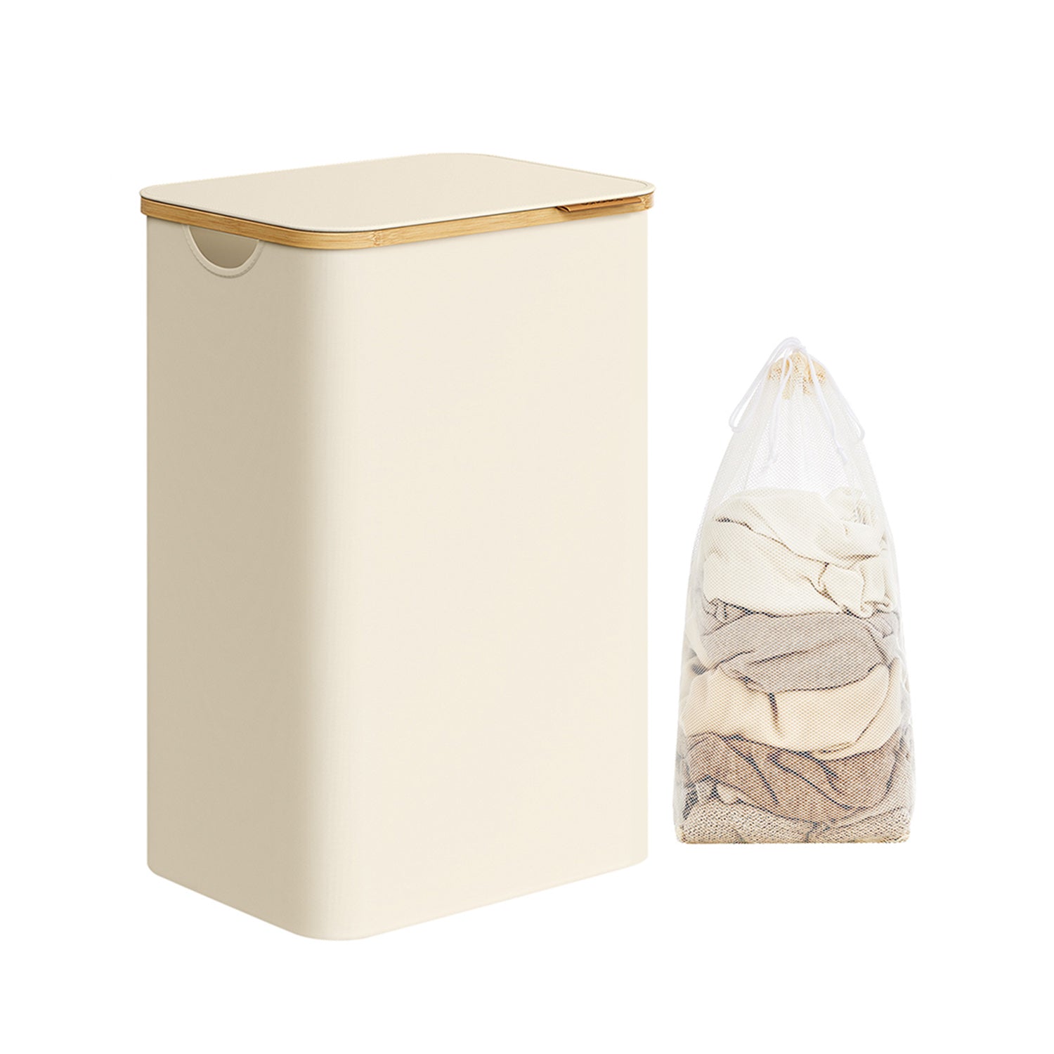 Wasmand 90 liter met uitneembare waszak crèmewit