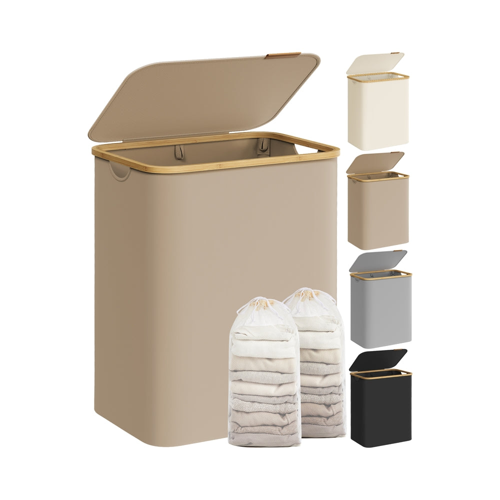 Wasmand wasverzamelaar 2 vakken 130 L 52 x 38,5 x 70,5 cm kameelbruin