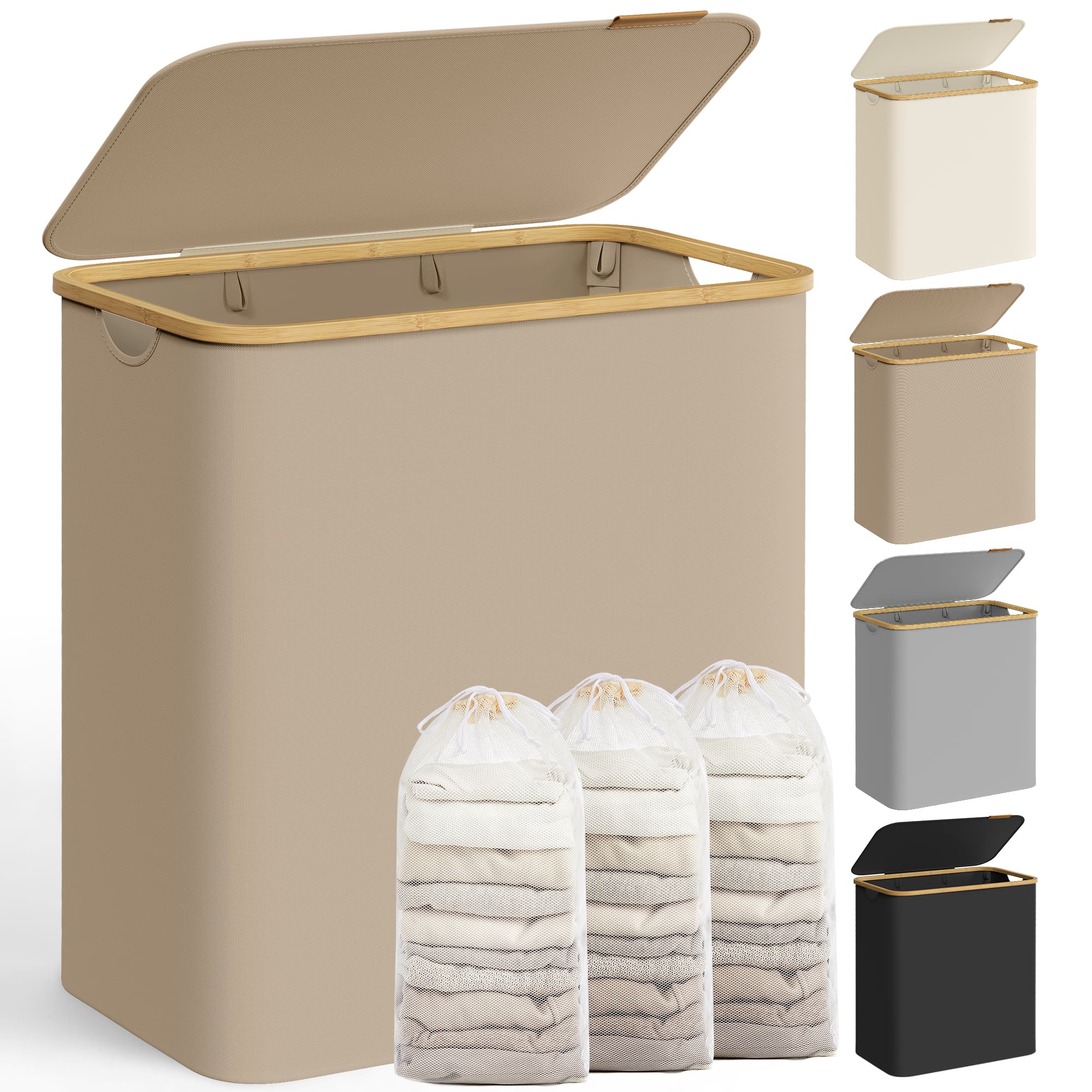 Wasmand 3 compartimenten met  bamboe handvatten