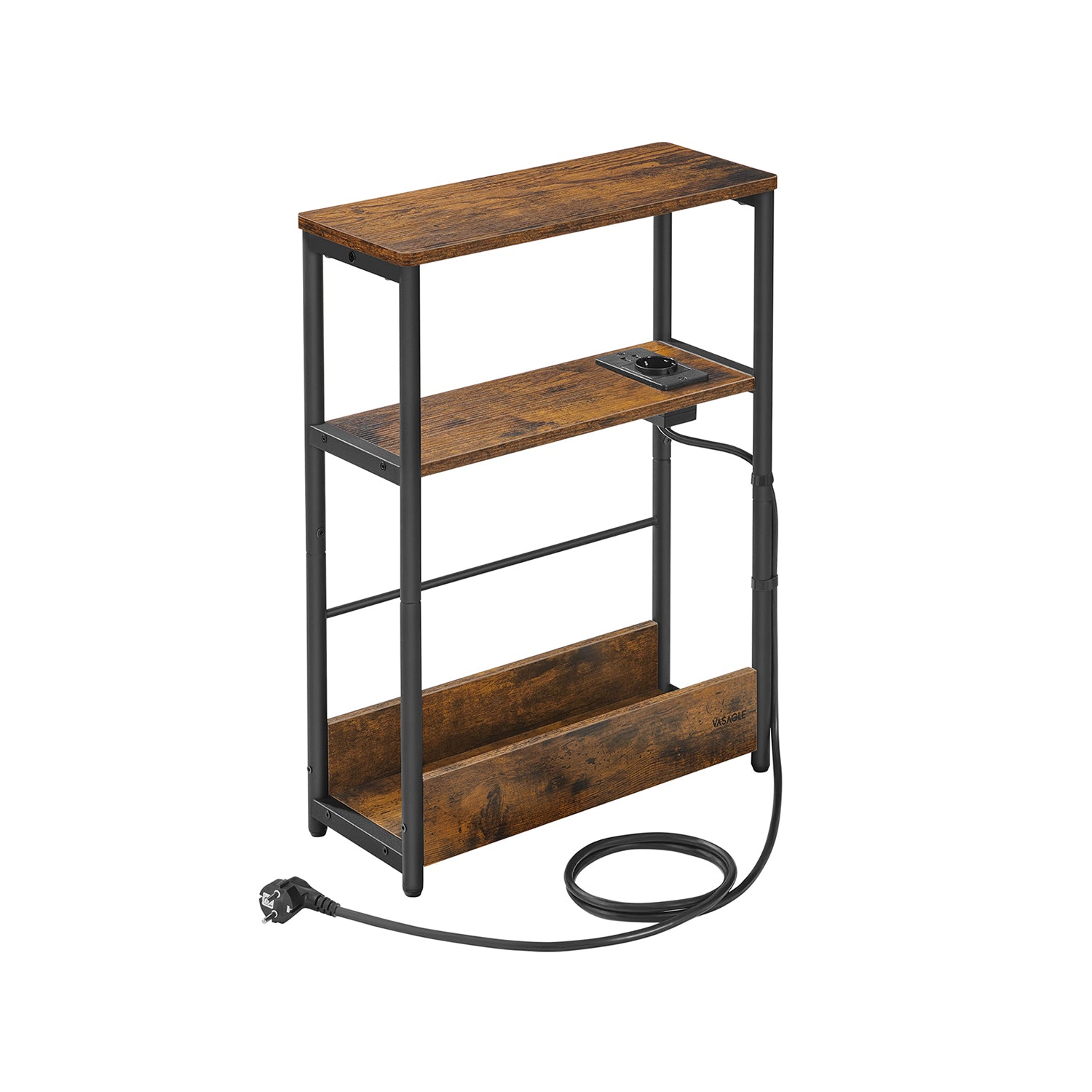 Bijzettafel met 3 planken, smal vintage bruin-inktzwart