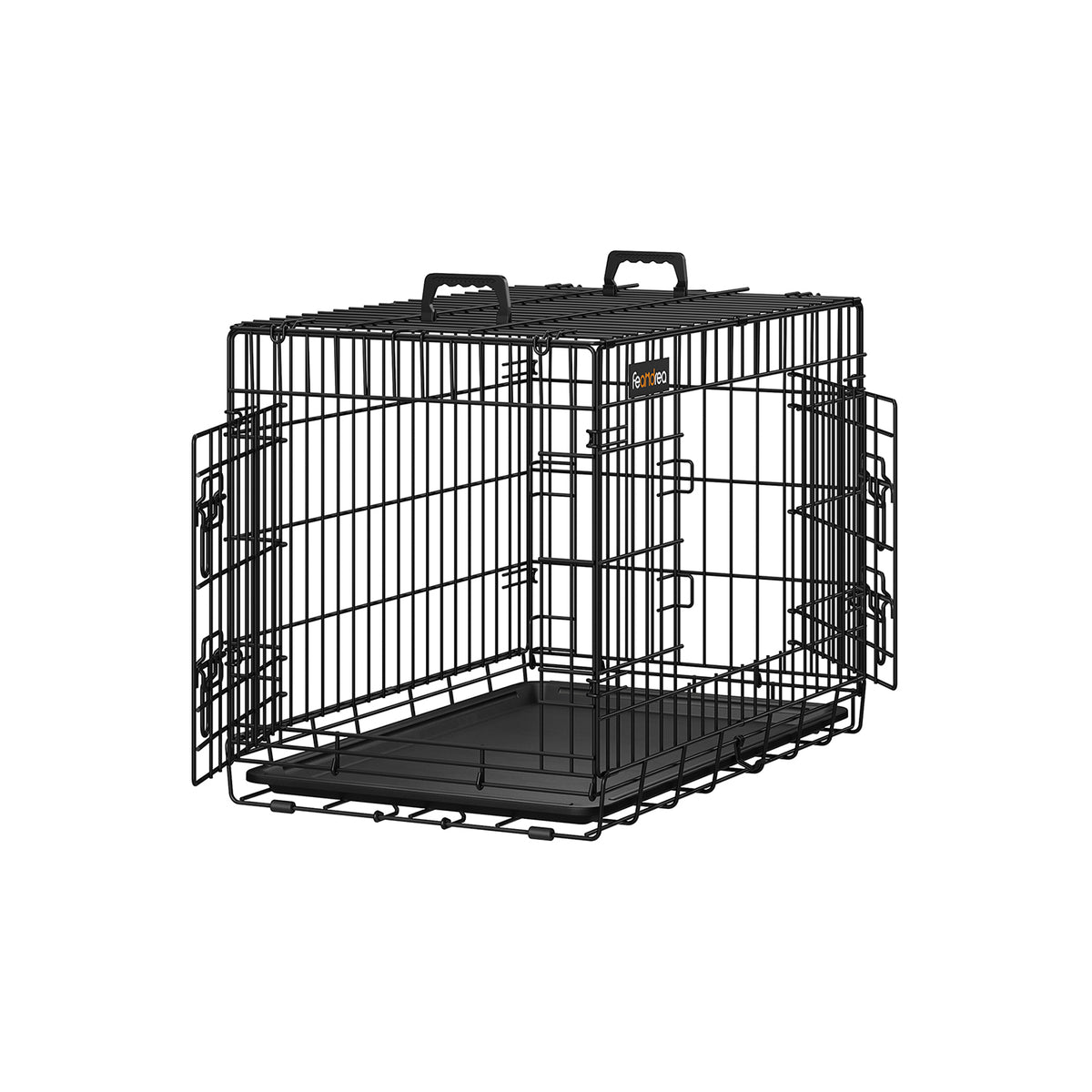 VOUNOT Opvouwbare hondenkooi met 2 afsluitbare deuren en een uitneembare plaat, opvouwbare metalen hondenkooi met beschermhoes 107 x 70 x 78 cm, zwart